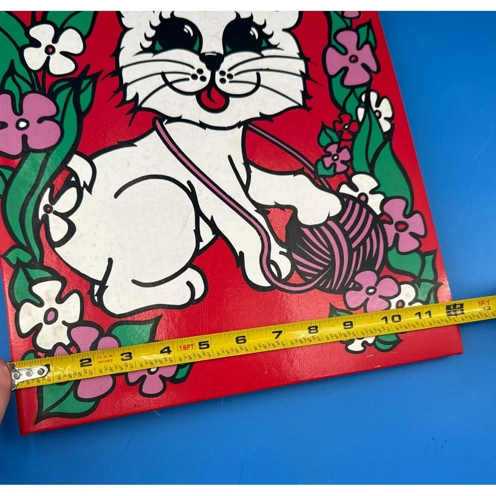 Vtg 1970's Red Wilco Scrapbook White Kitty Cat Flowers Large